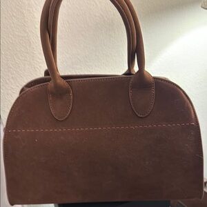 Elegant Brown Suede Tote with Structured Design